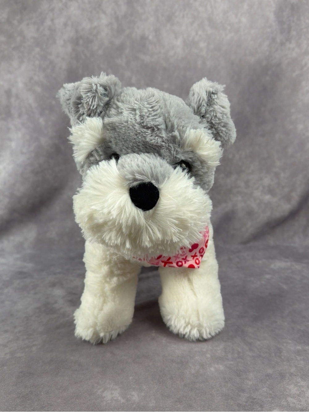 Walgreens Hug Me Schnauzer Puppy Dog Heart Bandana 11" Gray White Plush Soft